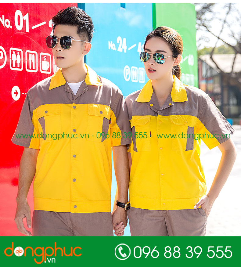 Mẫu bảo hộ màu vàng phối ghi cộc tay